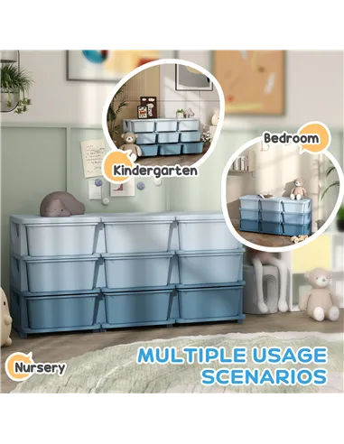 HOMCOM Kids Storage Unit, with Nine Drawers - Blue