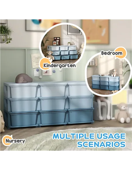 HOMCOM Kids Storage Unit, with Nine Drawers - Blue