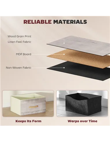 HOMCOM Chest of Four Fabric Drawers - Natural Wood Finish