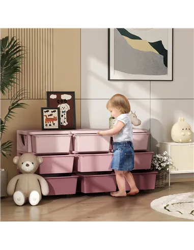 HOMCOM Kids Storage Unit, with Nine Drawers - Pink