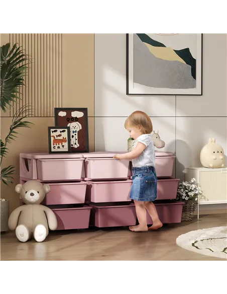 HOMCOM Kids Storage Unit, with Nine Drawers - Pink