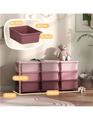 HOMCOM Kids Storage Unit, with Nine Drawers - Pink