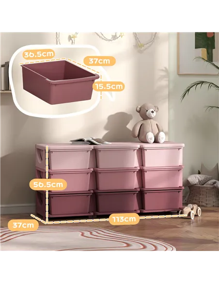 HOMCOM Kids Storage Unit, with Nine Drawers - Pink
