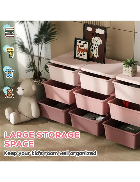HOMCOM Kids Storage Unit, with Nine Drawers - Pink