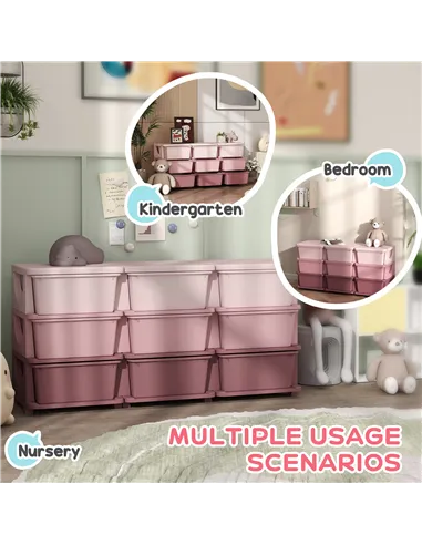 HOMCOM Kids Storage Unit, with Nine Drawers - Pink