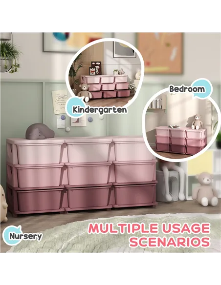 HOMCOM Kids Storage Unit, with Nine Drawers - Pink