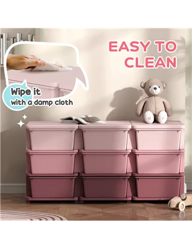 HOMCOM Kids Storage Unit, with Nine Drawers - Pink