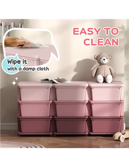 HOMCOM Kids Storage Unit, with Nine Drawers - Pink