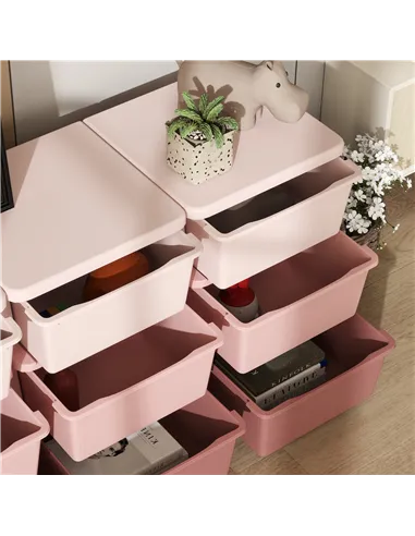 HOMCOM Kids Storage Unit, with Nine Drawers - Pink