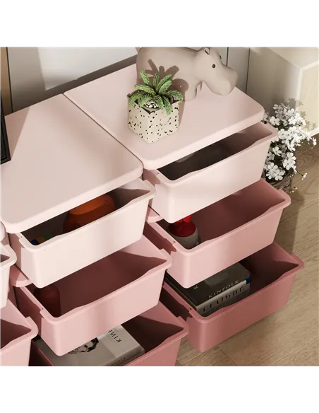 HOMCOM Kids Storage Unit, with Nine Drawers - Pink