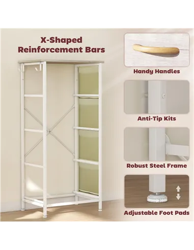 HOMCOM Chest of Four Fabric Drawers - Natural Wood Finish