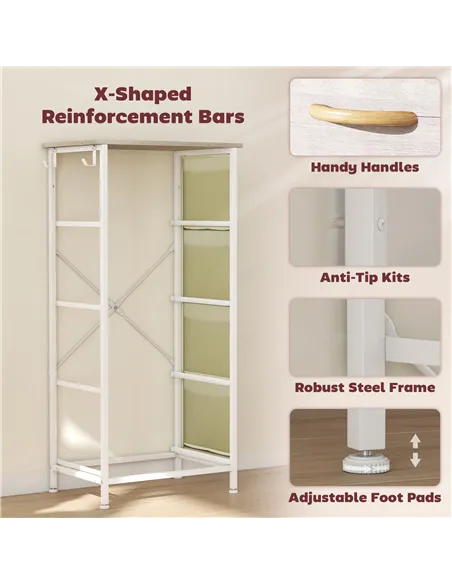 HOMCOM Chest of Four Fabric Drawers - Natural Wood Finish