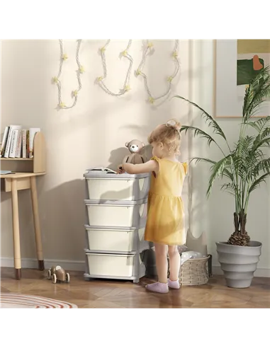 HOMCOM Four-Tier Kids Storage Boxes, with Four Drawers - White