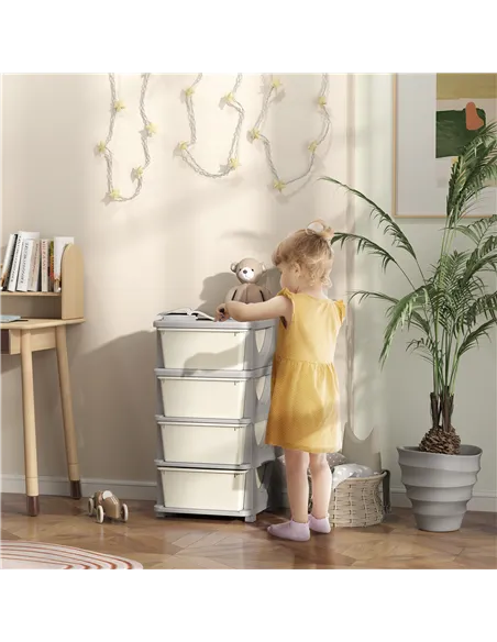 HOMCOM Four-Tier Kids Storage Boxes, with Four Drawers - White