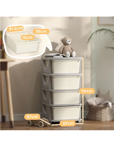 HOMCOM Four-Tier Kids Storage Boxes, with Four Drawers - White