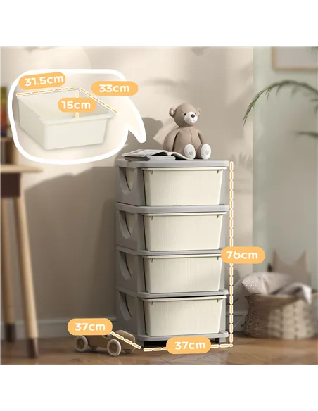 HOMCOM Four-Tier Kids Storage Boxes, with Four Drawers - White