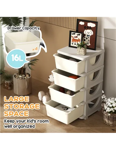 HOMCOM Four-Tier Kids Storage Boxes, with Four Drawers - White