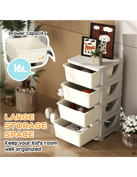 HOMCOM Four-Tier Kids Storage Boxes, with Four Drawers - White