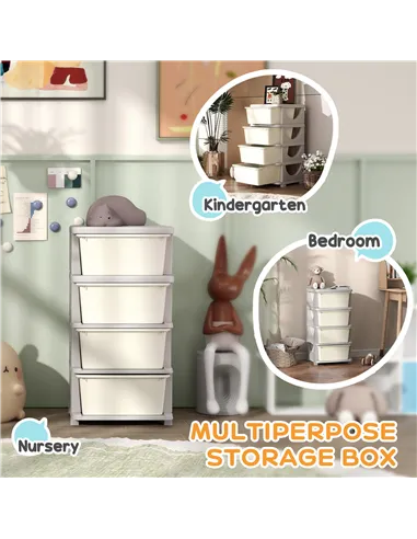 HOMCOM Four-Tier Kids Storage Boxes, with Four Drawers - White