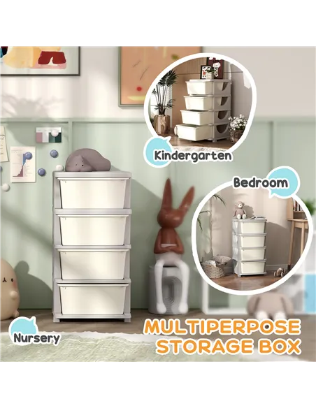 HOMCOM Four-Tier Kids Storage Boxes, with Four Drawers - White