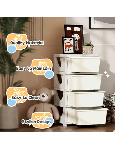 HOMCOM Four-Tier Kids Storage Boxes, with Four Drawers - White