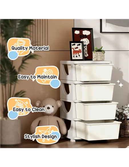 HOMCOM Four-Tier Kids Storage Boxes, with Four Drawers - White