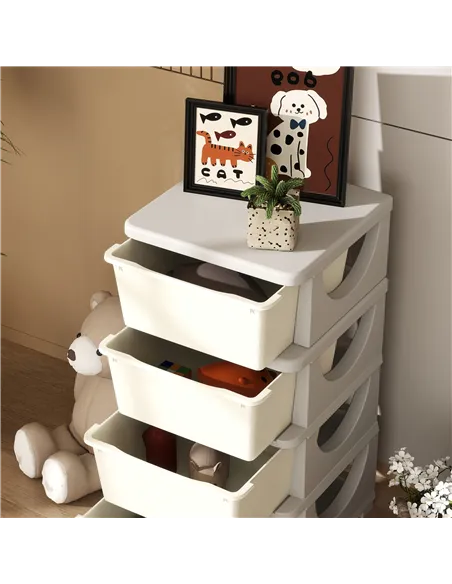 HOMCOM Four-Tier Kids Storage Boxes, with Four Drawers - White