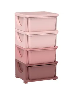 HOMCOM Four-Tier Kids Storage Boxes, with Four Drawers, Pink