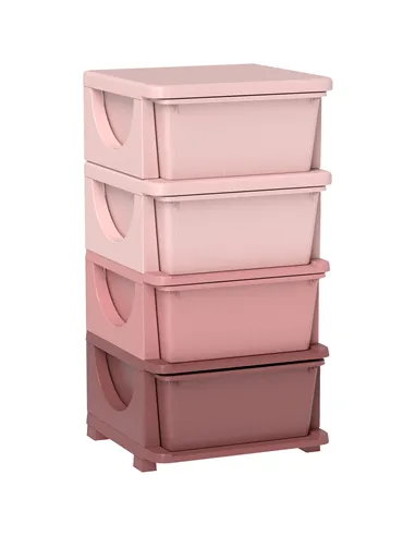 HOMCOM Four-Tier Kids Storage Boxes, with Four Drawers, Pink