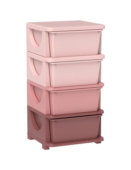 HOMCOM Four-Tier Kids Storage Boxes, with Four Drawers, Pink