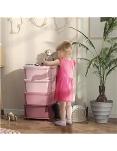 HOMCOM Four-Tier Kids Storage Boxes, with Four Drawers, Pink 2