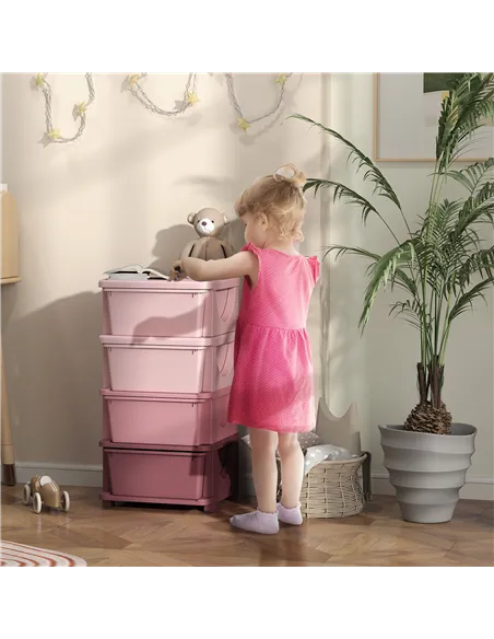 HOMCOM Four-Tier Kids Storage Boxes, with Four Drawers, Pink
