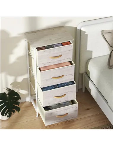 HOMCOM Chest of Four Fabric Drawers - Natural Wood Finish