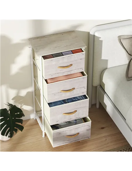 HOMCOM Chest of Four Fabric Drawers - Natural Wood Finish