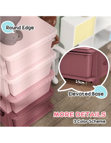 HOMCOM Four-Tier Kids Storage Boxes, with Four Drawers, Pink