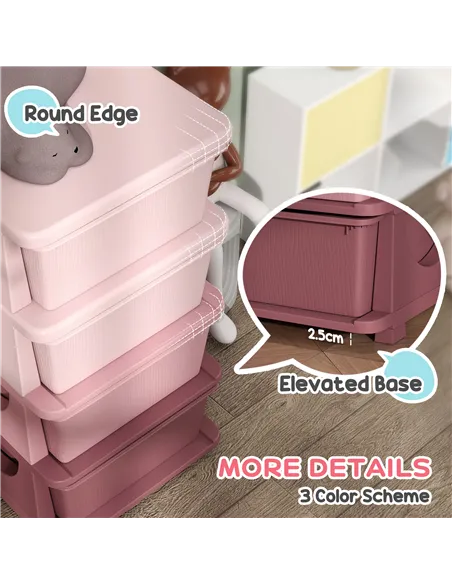 HOMCOM Four-Tier Kids Storage Boxes, with Four Drawers, Pink