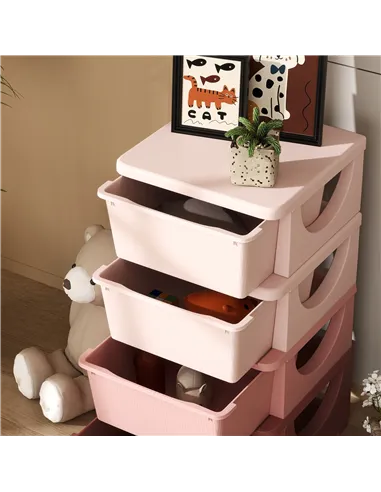 HOMCOM Four-Tier Kids Storage Boxes, with Four Drawers, Pink