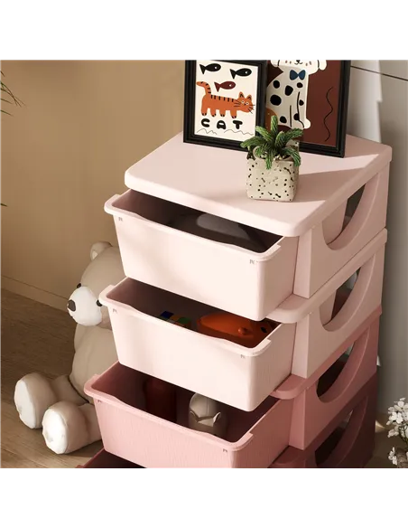 HOMCOM Four-Tier Kids Storage Boxes, with Four Drawers, Pink