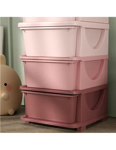 HOMCOM Four-Tier Kids Storage Boxes, with Four Drawers, Pink