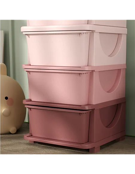 HOMCOM Four-Tier Kids Storage Boxes, with Four Drawers, Pink