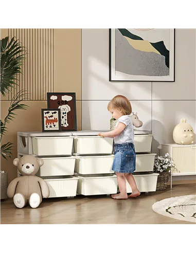 HOMCOM Kids Storage Unit, with Nine Drawers - Cream