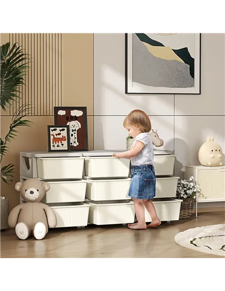 HOMCOM Kids Storage Unit, with Nine Drawers - Cream