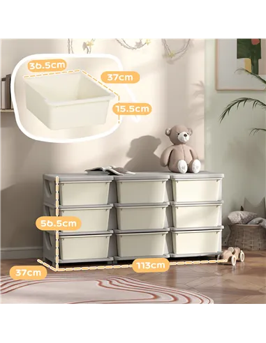 HOMCOM Kids Storage Unit, with Nine Drawers - Cream