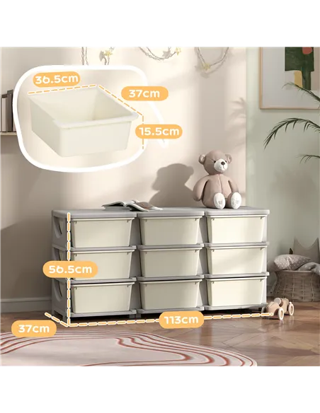 HOMCOM Kids Storage Unit, with Nine Drawers - Cream