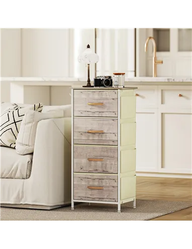 HOMCOM Chest of Four Fabric Drawers - Natural Wood Finish