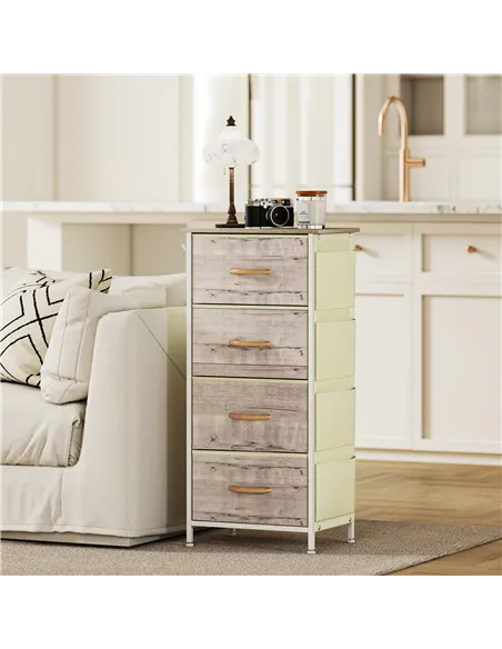 HOMCOM Chest of Four Fabric Drawers - Natural Wood Finish