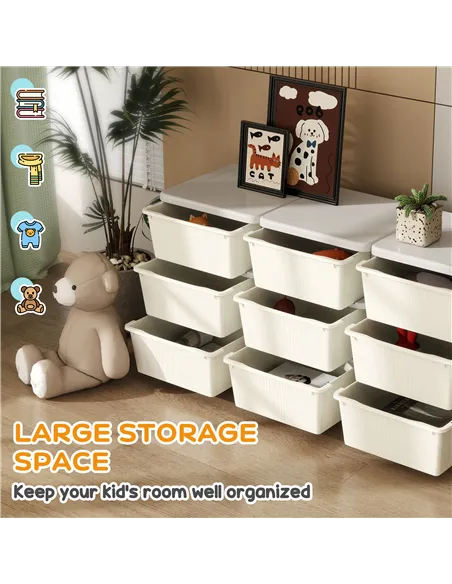 HOMCOM Kids Storage Unit, with Nine Drawers - Cream