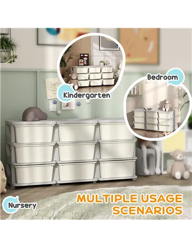 HOMCOM Kids Storage Unit, with Nine Drawers - Cream