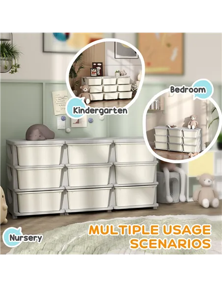 HOMCOM Kids Storage Unit, with Nine Drawers - Cream