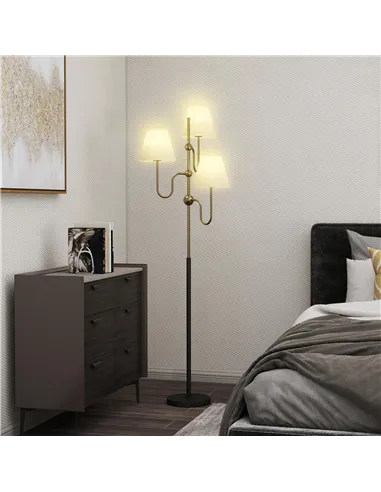 HOMCOM Floor Lamp, 165 cm Tall Standing Lamp with 3 Light and Foot Switch for Living Room, Bedroom, Bedside, Office, E27 Base Wi